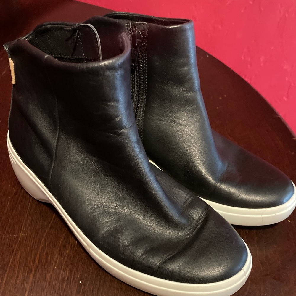 Ecco Black Ankle Boots with White Soles